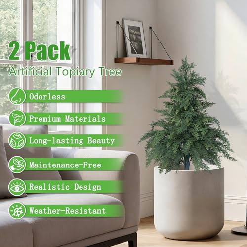 2 Pack Artificial 24" Cypress Topiary Trees with Ground Spike (Cypress)