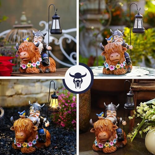 Garden Gnome Outdoor Statue Highland Cow Decor for Yard Patio Lawn Porch Birthday Gifts for Women Men (Highland Cow Gnome)
