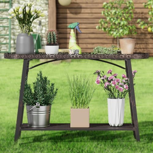 2 Tier Plant Stand Outdoor Indoor Metal Pland Stand (43 in T-Shaped)