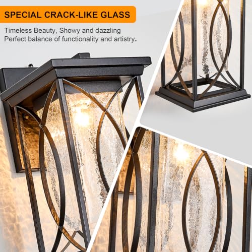 18" Extra Large Outdoor Sconce with photocell Sensor Coach Lantern Modern Large Exterior Light Fixture Waterproof Black Metal with Crack (Black-XL)