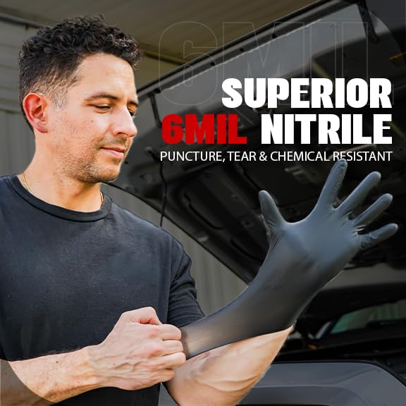 Heavy Duty 6 Mil Black Nitrile Gloves (100 Count)