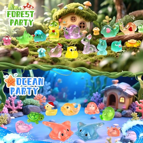 160PCS Luminous Mini Resin Animals 96 Styles Variety Mini Resin Figures (Multicolored 160pcs Luminous Animals)
