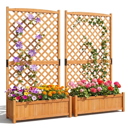 2 Pcs Raised Garden Bed with Trellis (Orange / 36"Lx18"Wx71"H)