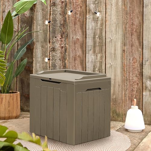 31 Gallon Resin Deck Box All Weather Outdoor Storage Boxes for Patio Furniture Set (Light Coffee / 31 Gallon)
