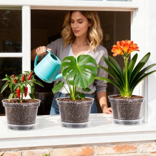 10 Pack 10 Inch Clear Nursery Pots with Saucers (Clear / 10 Inch 10 Pack)