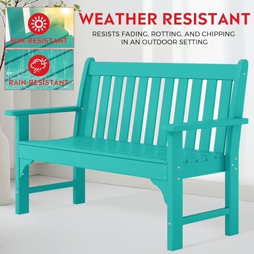 Garden Bench Farmhouse Park Front Porch for Entryway Bench Outdoor Seating Low Bench Patio Bench Outside (Turquoise / 51IN)