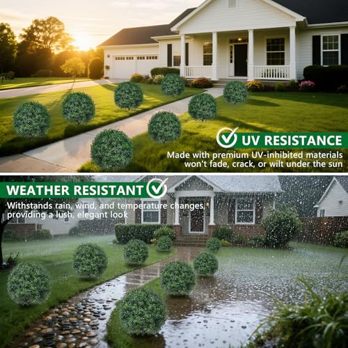 Artificial 2 Pack Boxwood Topiary Plant with Ground Spike for Outdoor (Boxwood Ball)