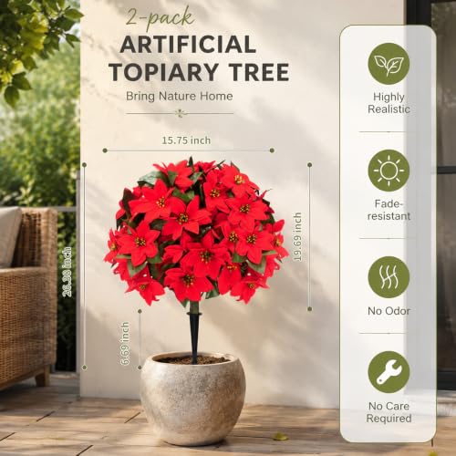 26" Artificial Poinsettia Topiary Ball Tree 2 (Poinsettia)