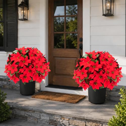 26" Artificial Poinsettia Topiary Ball Tree 2 (Poinsettia)