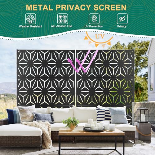 72" H×47" W Metal Privacy Screen Outdoor Privacy Screen Freestanding (Black Star / 72" H×47" W)
