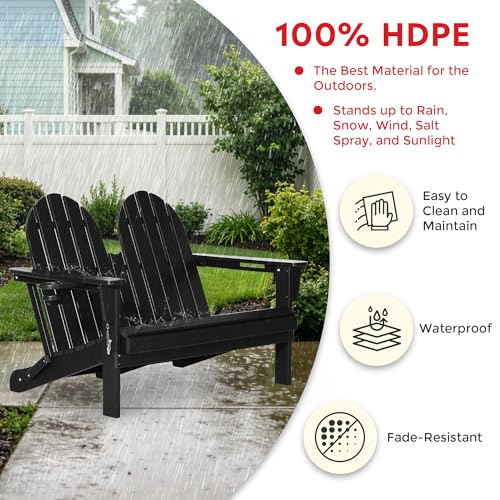 Outdoor Patio HDPE Adirondack Garden Skinny Bench (Black / 49.5IN)