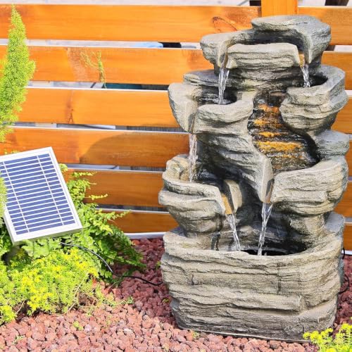 Solar Rock Waterfall Fountain Outdoor (Grey-solar24.4)
