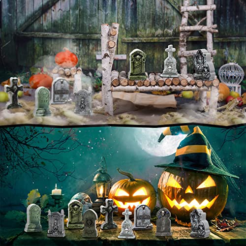 9 Pcs Halloween Tombstones Figurine Mini Village Tombstone (9 Count)