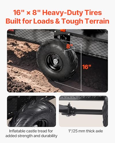 22 Cu.Ft 1600Lbs Steel ATV UTV Trailer Tow Behind Dump Cart