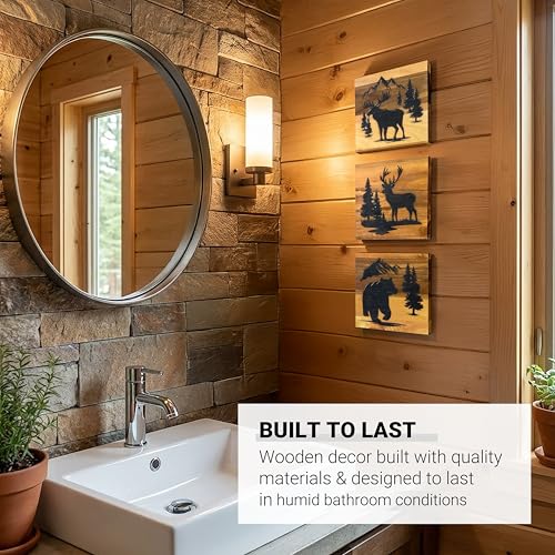 Real Wooden Cabin Wall Decor with Bear Deer & Moose (Forest Animals)
