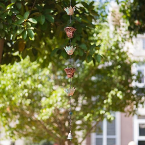 10.2ft Lotus Rain Chains for Outside Gutters (Brown & Green)