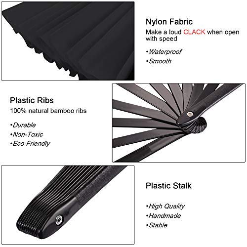 4 Packs Large Folding Hand Fans (Black)