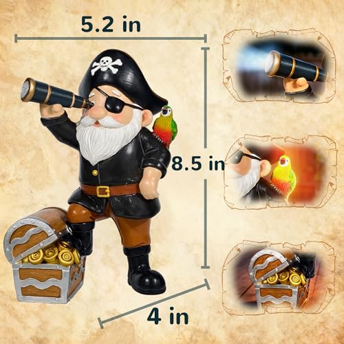 Pirate Gnome Solar Garden Statue Outdoor Figurine Decor Lights (Pirate Gnome)