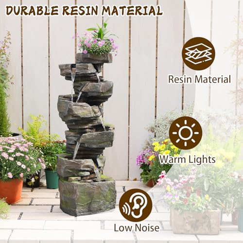 48H Large Rock Cascading Outdoor Water Fountain with 6 Tiers (48H / Gray-rock)