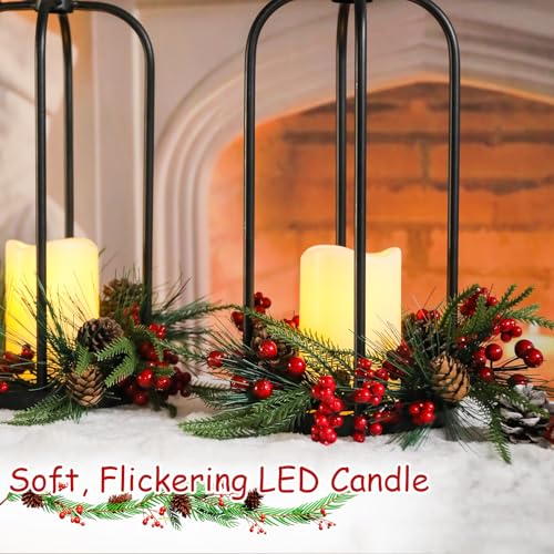 14 Inch Metal Christmas Lanterns Set of 2 with LED Flameless Candles