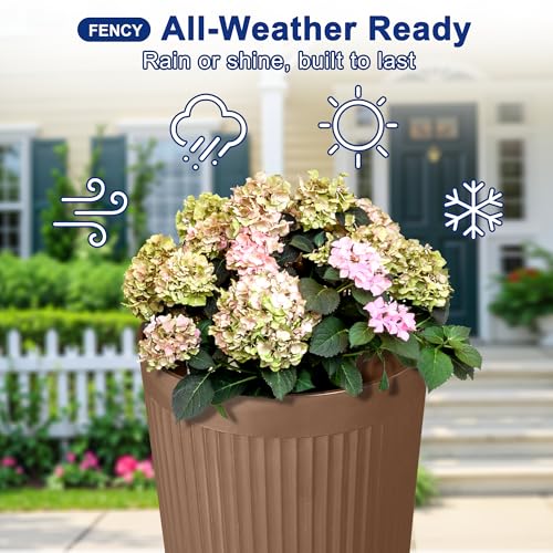 Self Watering Tall Planters Set of 2 (Brown-round Ribbed)