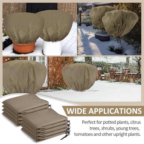 18 Pcs Winter Plant Covers Freeze Protection 39.4x23.6 Inch Horizontal Shrub Tree Plant Protection Bags Frost Blanket with Drawstring for Fall Winter Outdoor Garden Planting (Brown)