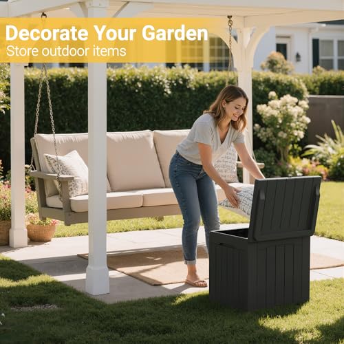 Outdoor Storage Box 31 Gallon Storage Box with Lid for Patio Furniture (31 Gallon / Dark Black)