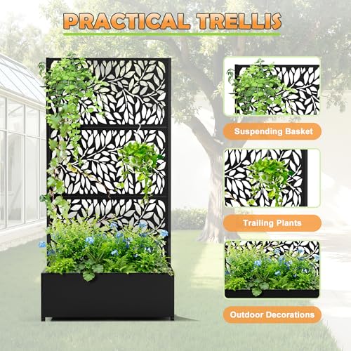 Metal Raised Garden Bed with Trellis (Black / 71" x 35" x 16")