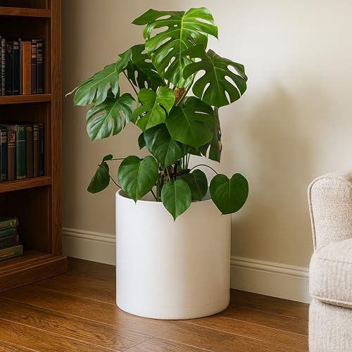 Plastic Planter Pot with Saucer (14 Inch / Oatmeal)