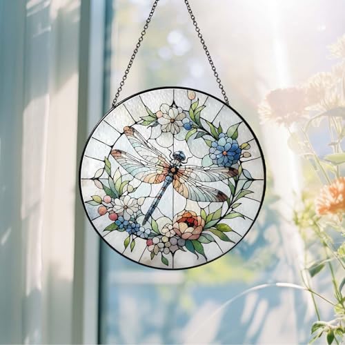 Dragonfly Sun Catcher Stained Glass Window Hanging 9.8'' (Dragonfly-01 / 9.8inch)