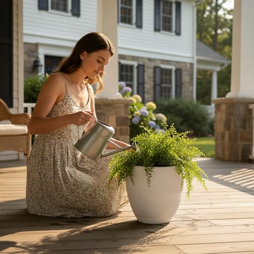 15" Textured Drum Outdoor Planter (White Granite / Drum)