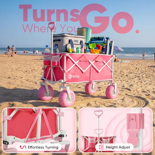 Heavy Duty Beach Wagon with 9" Big Sand (Pink)