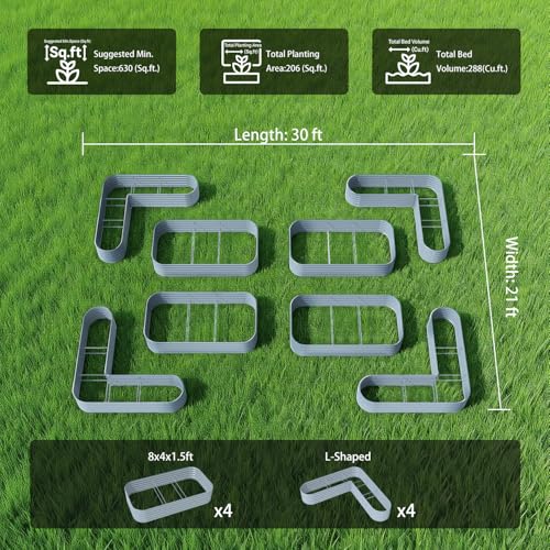 8 Pack Galvanized Raised Garden Beds (Green / Set of 8)