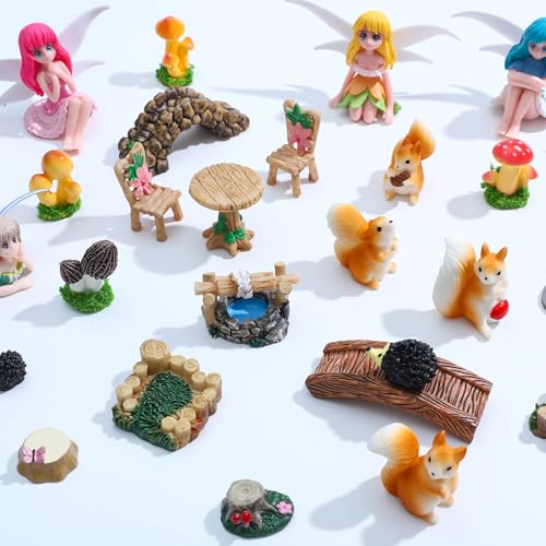 29 Pieces Miniature Fairy Garden Accessories Small Fairy Figurines Hand Painted Fairies Figures for Car Decor Garden Flower Pot Birthday Cake Topper (Fairy Garden)