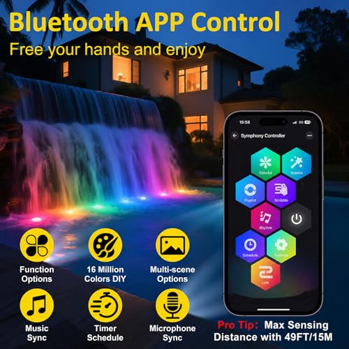 Pond Lights LED Underwater 16M Colors with App and Remote 6 Pack (6 Count)