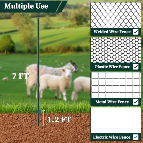 Metal Garden Fence Posts (7FT-10P / Green)