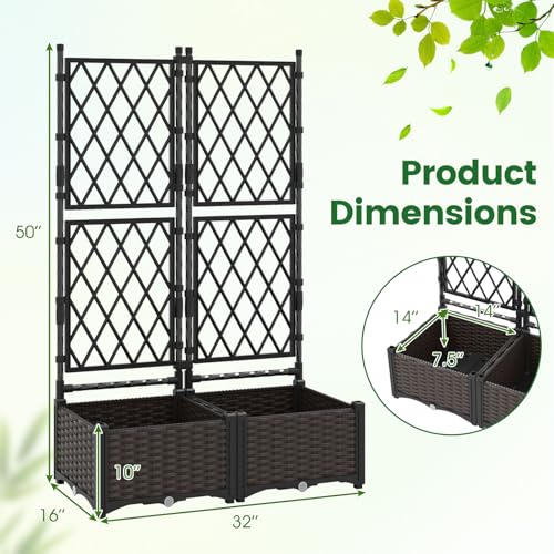 Raised Garden Bed with Trellis & Drain Holes (32" x 16" x 50")