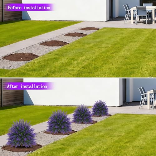 24" Set of 4 Artificial Lavender Topiary Bushes with Ground Spike (Purple Lavender)