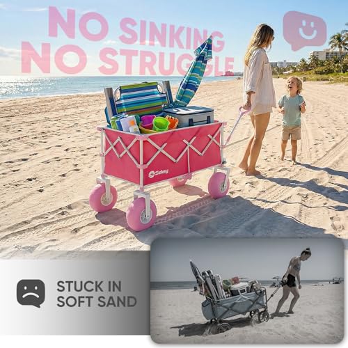 Heavy Duty Beach Wagon with 9" Big Sand (Pink)