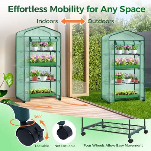 Small Greenhouse for Indoor Outdoor with Wheel (Green / Large)
