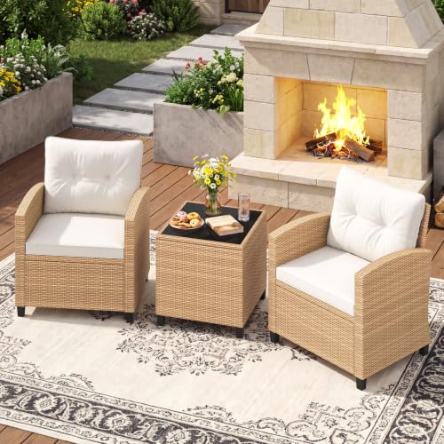 3 Pieces Patio Furniture Set (Light Brown -White)