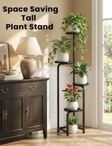 Tall 4 Tier Square Metal Plant Stand Outdoor (Black / 4-Tier Square Drainage)