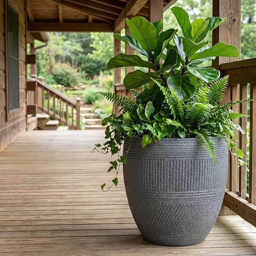 15" Textured Drum Outdoor Planter (Rock Grey / Drum)