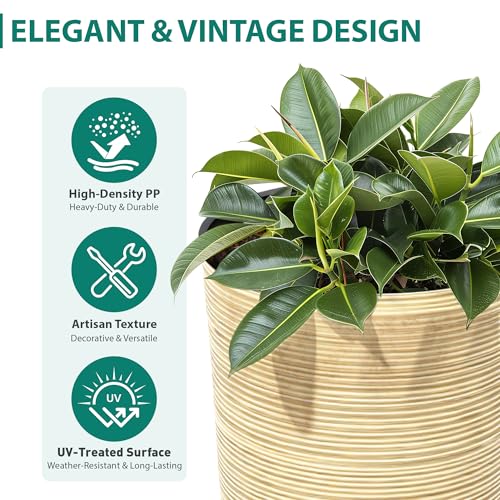 24" Large Outdoor Planters for Plants (23.5"h-ivory Stripes Texture)