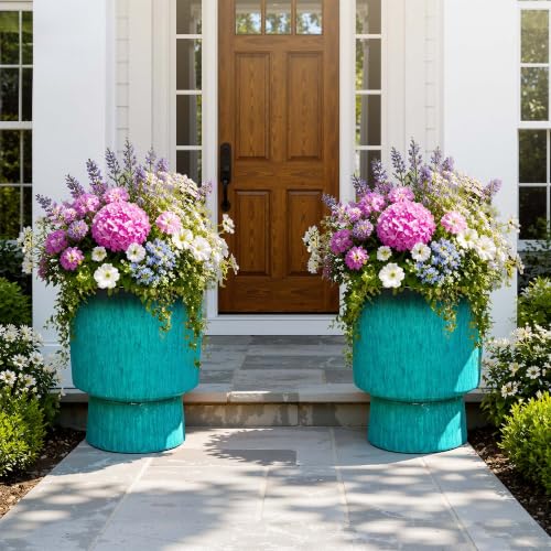 16.8" Planters for Outdoor Plants (16.8"-teal Glazed & Black Rim)