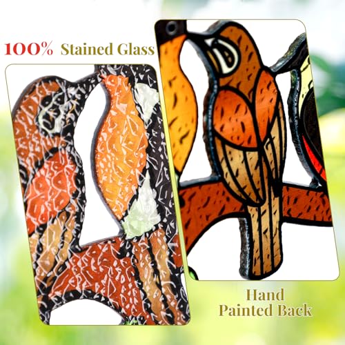 Stained Glass Window Hanging Birds On Branch Sun Catcher Decor (with Gift Packaging)