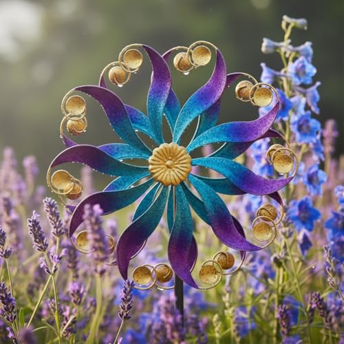 13”Metal Outdoor Wind Spinners & Sculptures for Yard and Garden (13-Purple)