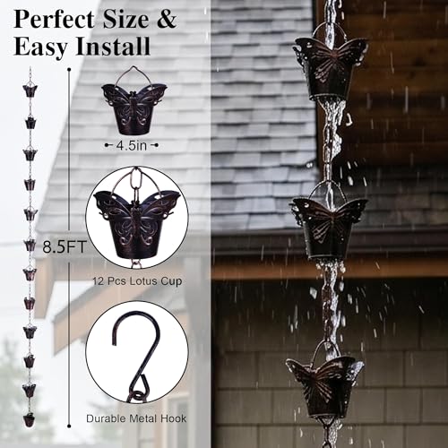 8.5FT Butterfly Rain Chain for Gutters (Butterfly)