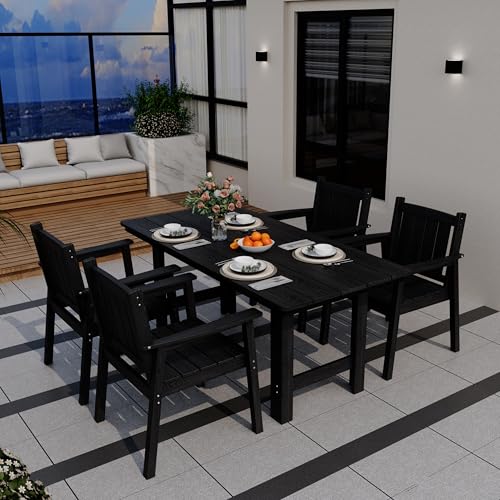 Patio Dining Table Set (Black / 4-Seat(5PCS)66.7"Table)
