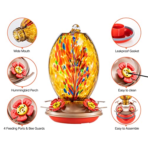 Glass Humming Bird Feeders for Outdoors (Amber Fireworks)